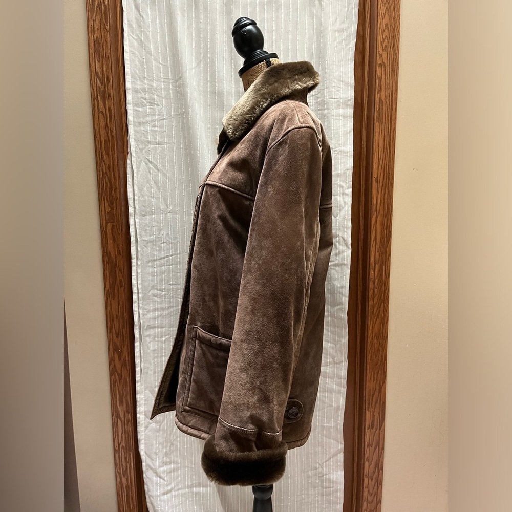 Dennis Basso Brown Faux Suede Fur Trim Coat S - Picture 4 of 8